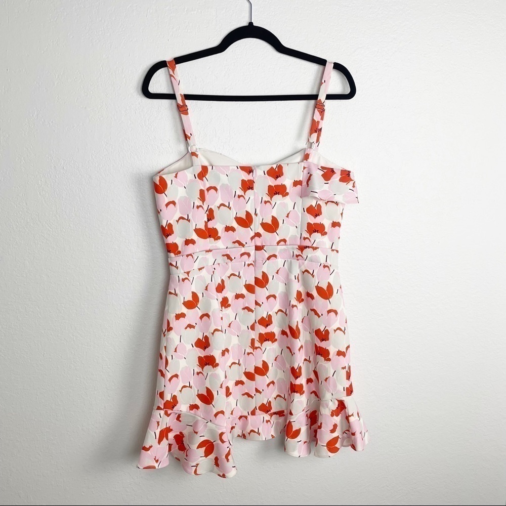 Black Halo Zalda Ruffle Floral Ruffle Mini Dress Cream Pink Size 10 Sleeveless - Picture 3 of 8